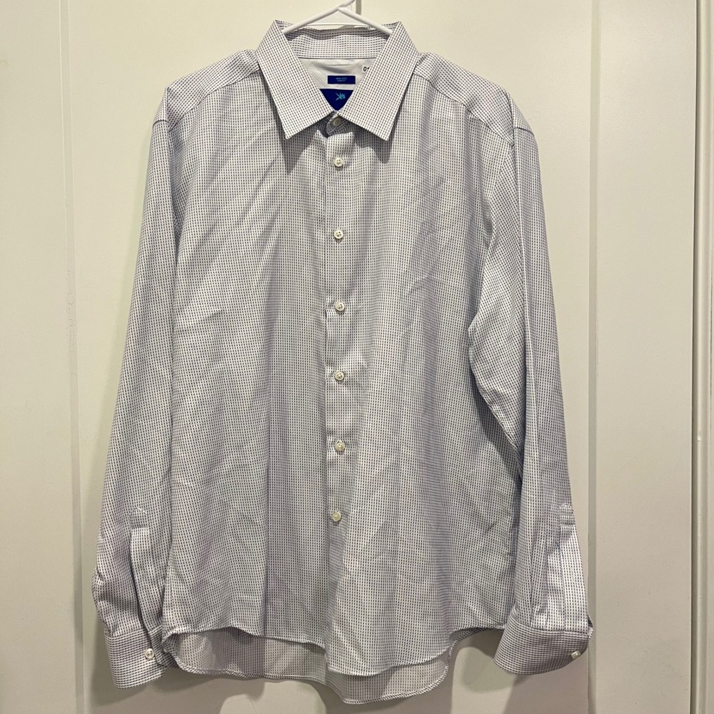 Egara Mens XL Blue White Micro Pattern Non-Iron Slim Fit‎ Cotton Dress Shirt